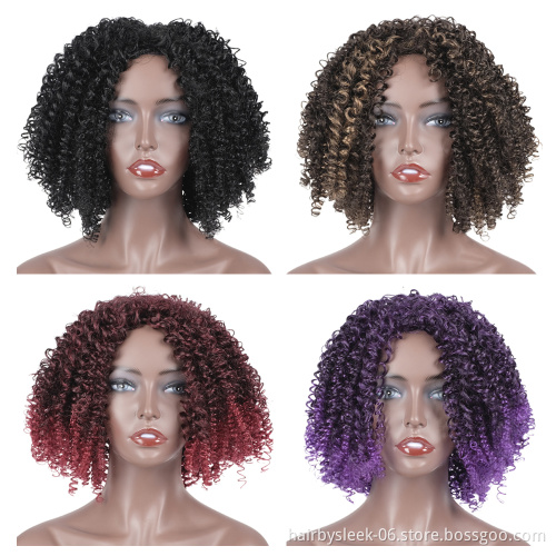 Fctory price red brown African afro hair short Bob kinky curly braids Bouncy Curly  Glueless synthetic hair wigs for balck woman